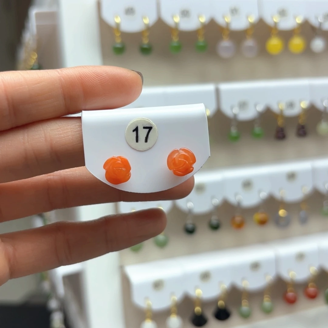 南红玛瑙耳饰18K金镶嵌2