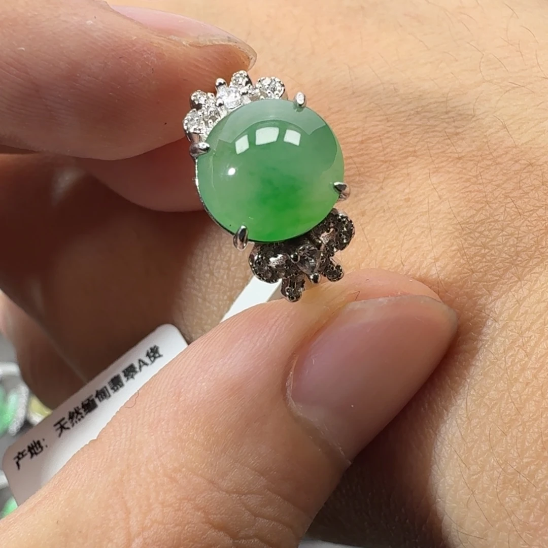 翡翠银S925镶嵌戒指天然缅甸翡翠A货