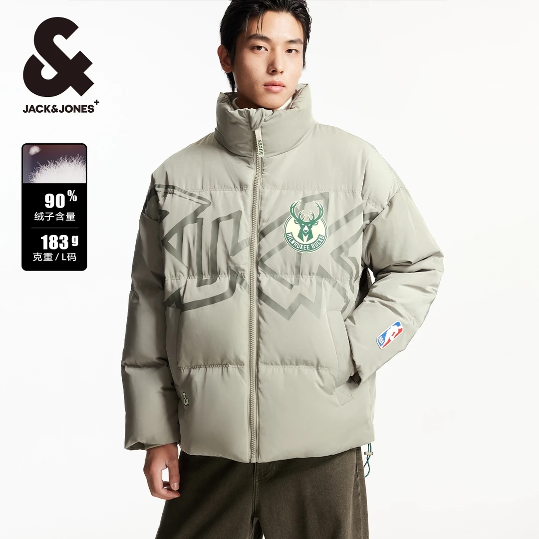 杰克琼斯男装厚外套NBA联名雄鹿队男士羽绒服潮时尚百搭休闲保暖