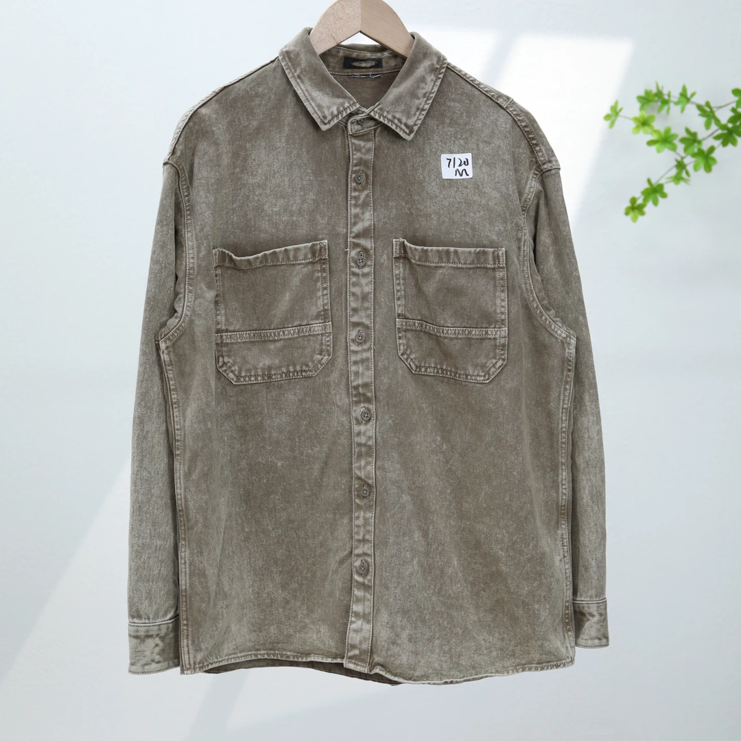 【杰】潮牌翻领水洗做旧牛仔衬衫外套7120-B5-4