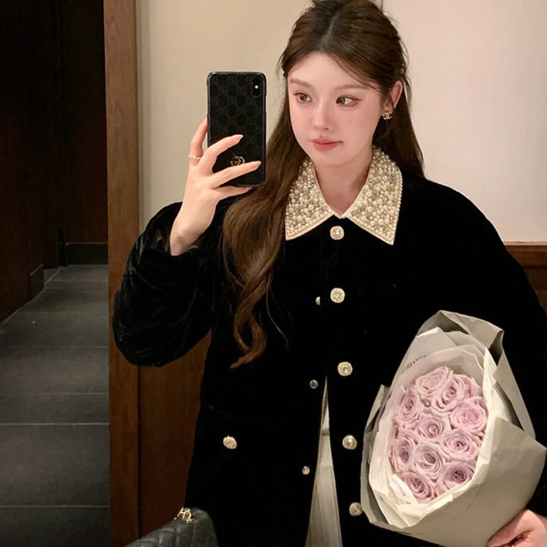 黑色千金风小众设计感外套冬季新款气质女装洋气百搭上衣女