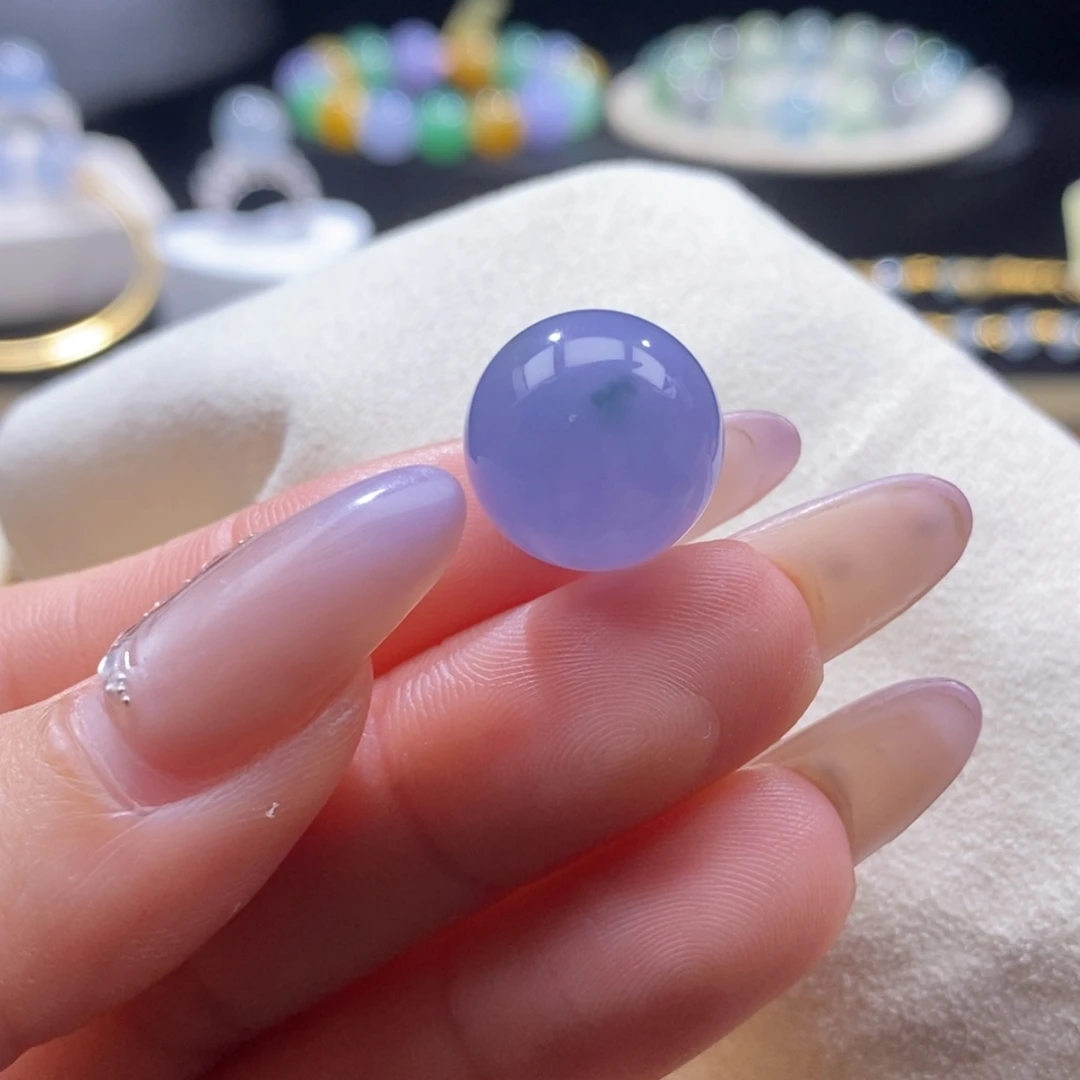 翡翠未镶嵌颈饰翡翠浓紫飘花珠14.4mm