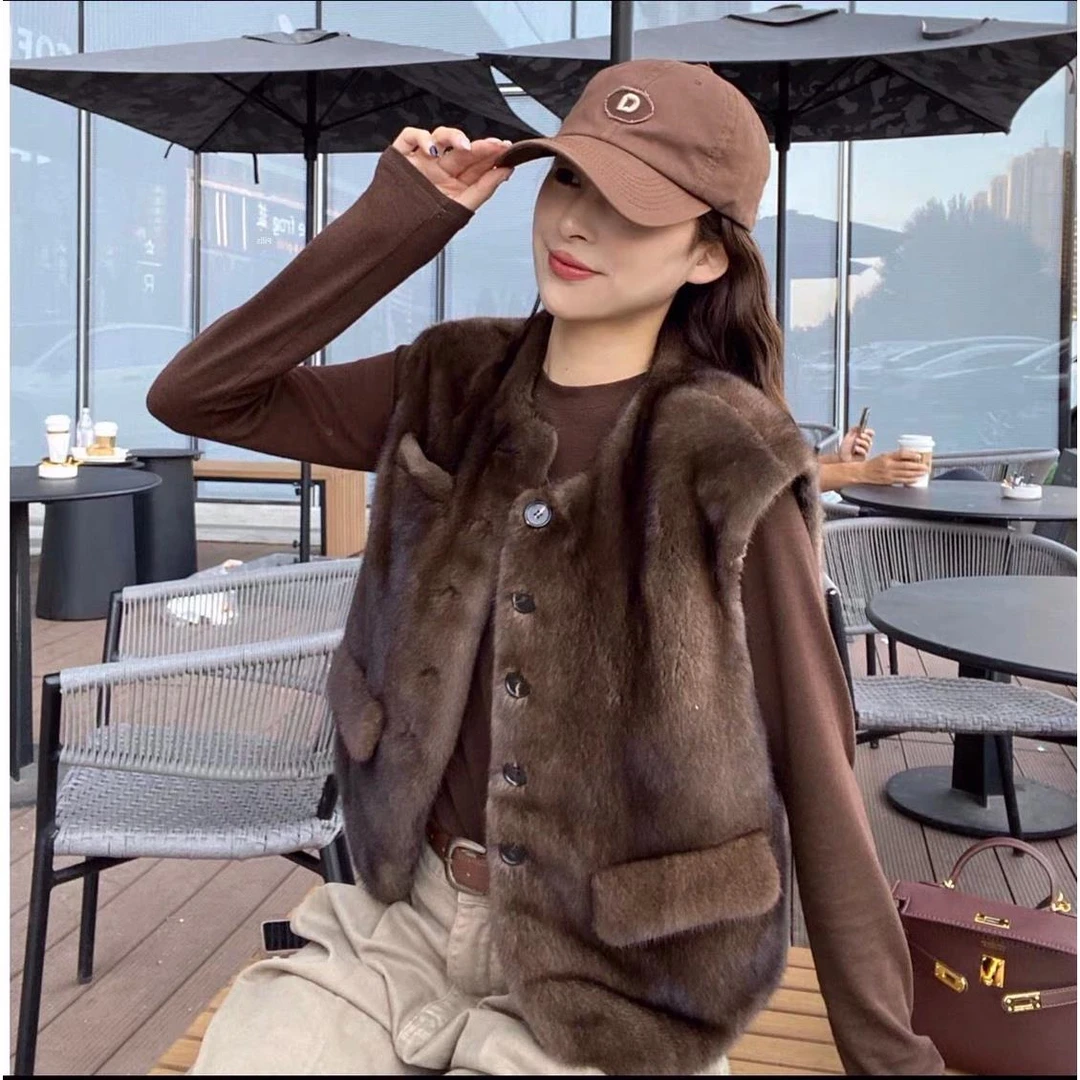 新款时尚秋冬进口整貂天鹅绒貂皮大衣马甲皮草气质女士水貂皮草