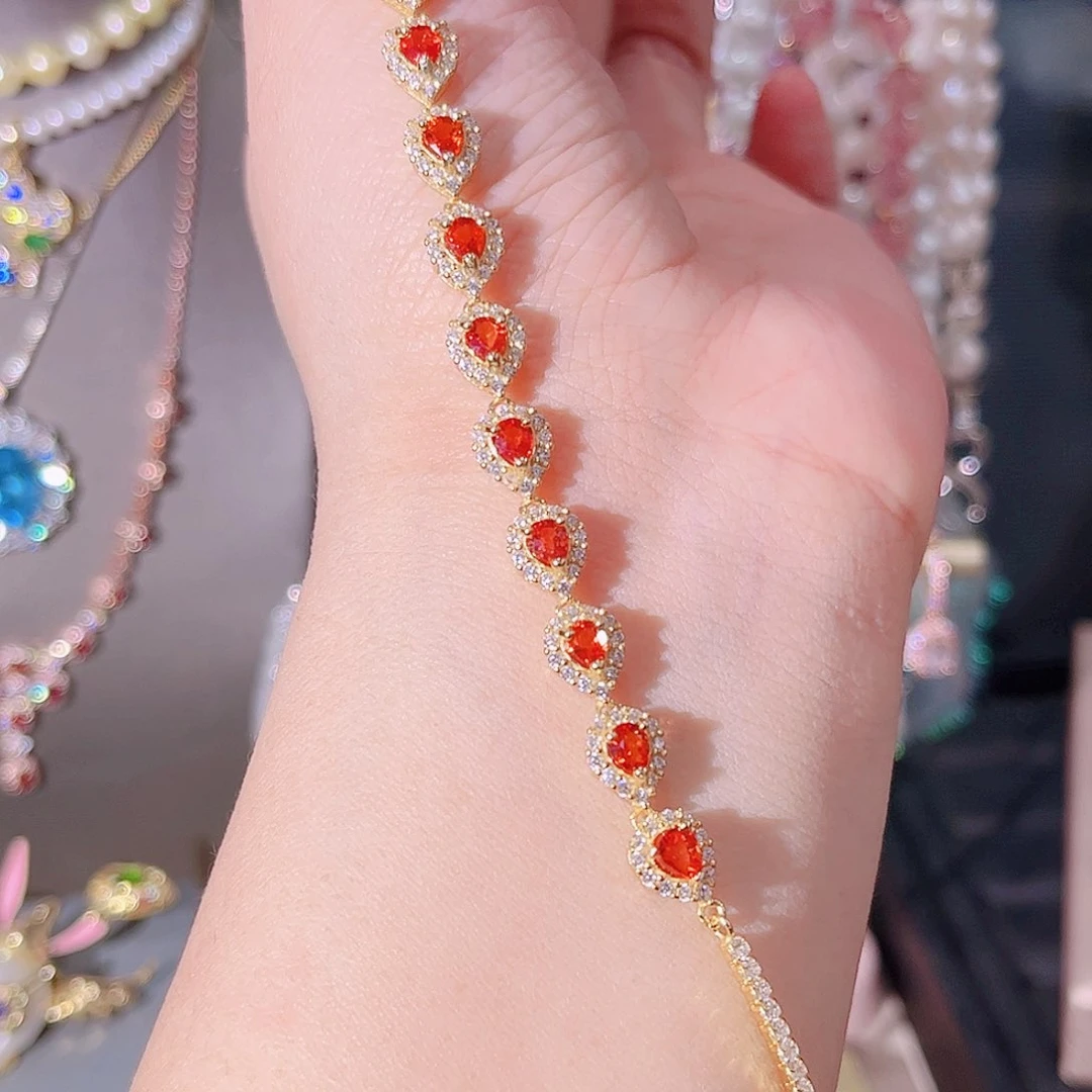 彩色蓝宝石手链银S925镶嵌