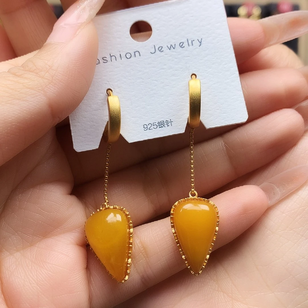 银S925镶嵌蜜蜡耳饰耳坠