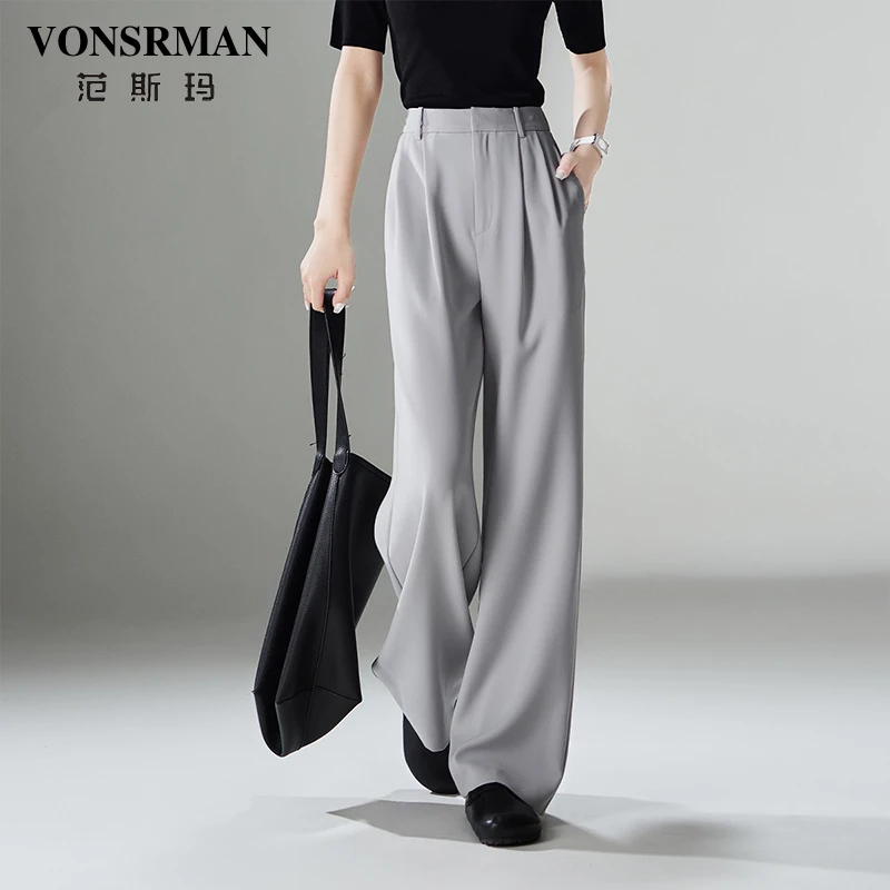 范斯玛垂感休闲裤女2025夏季新款时尚宽松显瘦高腰运动阔腿裤薄款