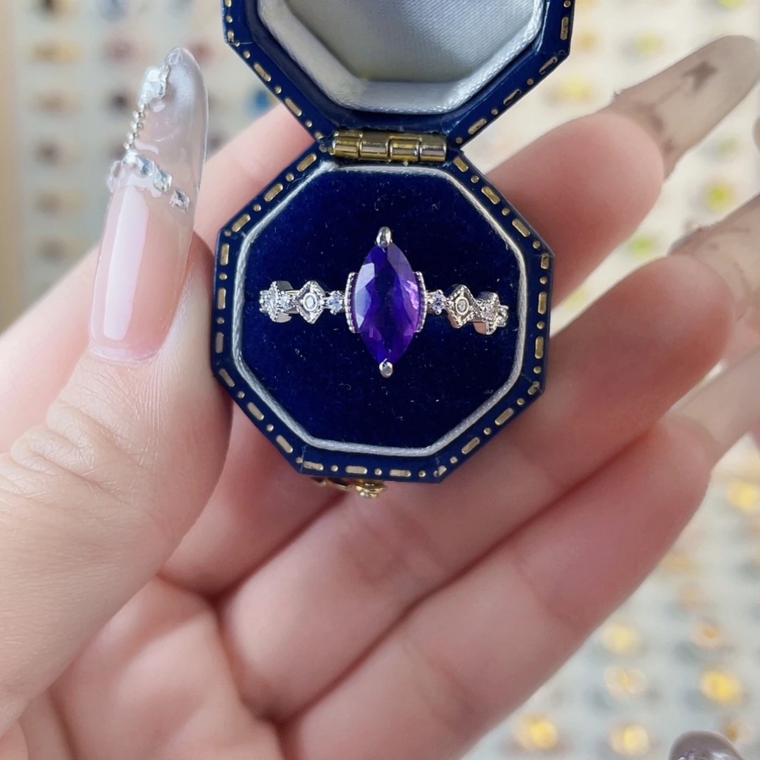 银S925镶嵌紫晶戒指设计款戒指