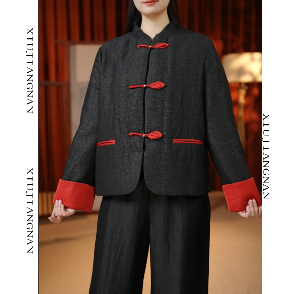 88191-香云纱棉服桑蚕丝长袖加棉加厚外套中国风高级女装轻奢高端