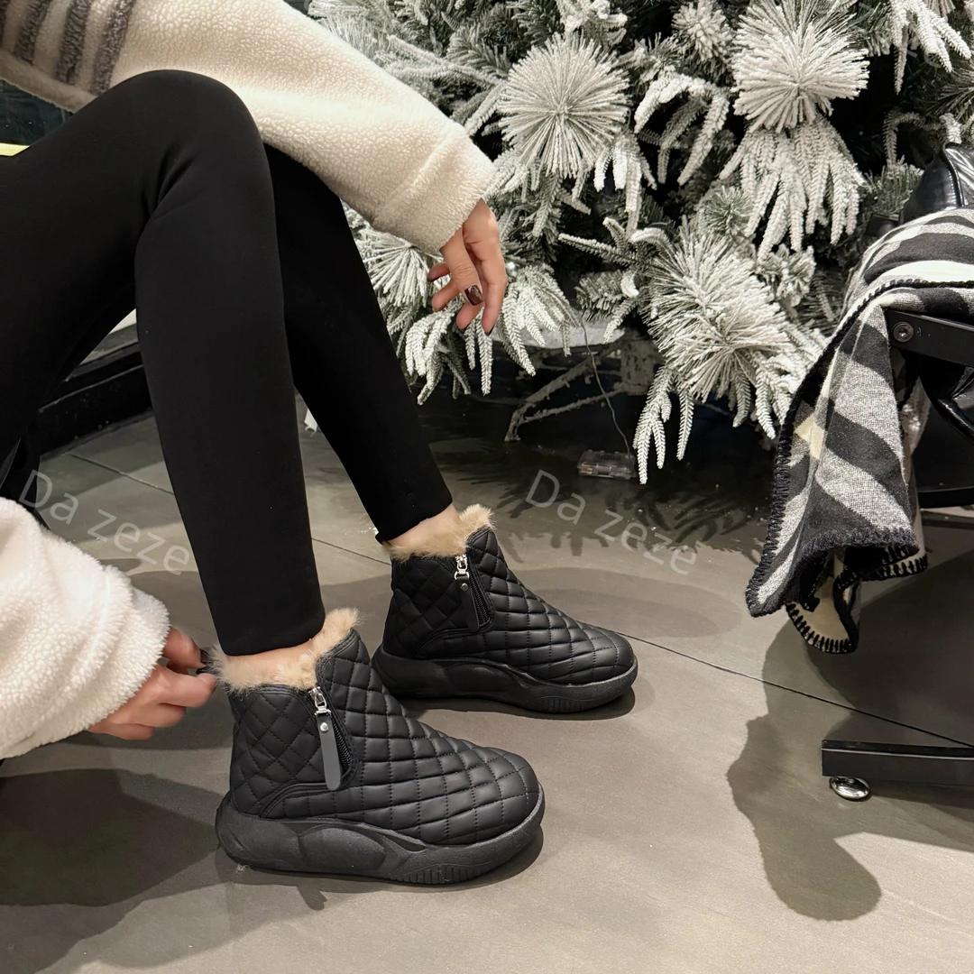 巧克力 2025冬季高帮保暖防滑时尚厚底加绒鞋女棉鞋休闲鞋5859