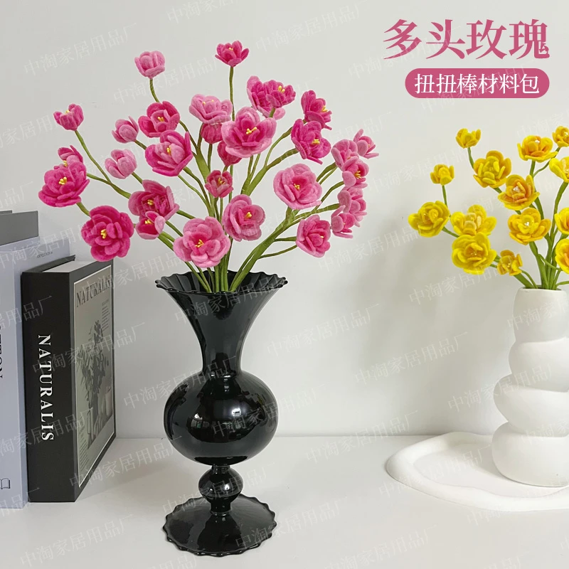 多头玫瑰扭扭棒编织材料包花束手工DIY仿真花创意礼物加密毛根