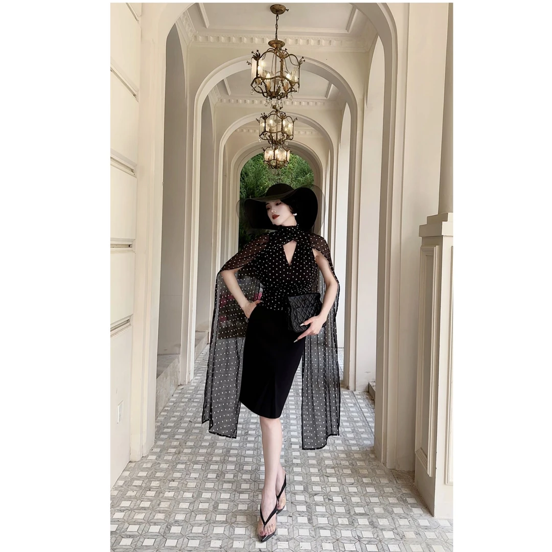 LYXJ【迷情盖茨比】波点上衣2025夏季新款收腰显瘦雪纺波点上衣