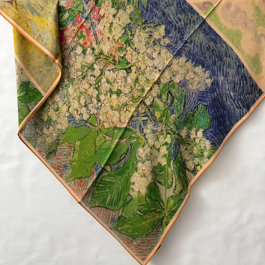 丝纡-- 四时春景  6D双乔异花异色桑蚕丝105*105围巾披肩