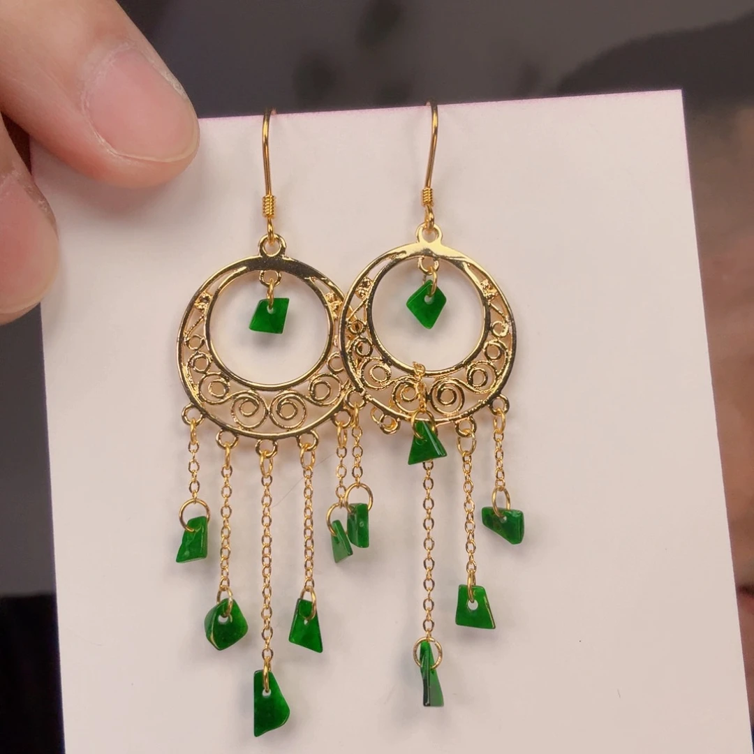 翡翠银S925镶嵌颈饰一对