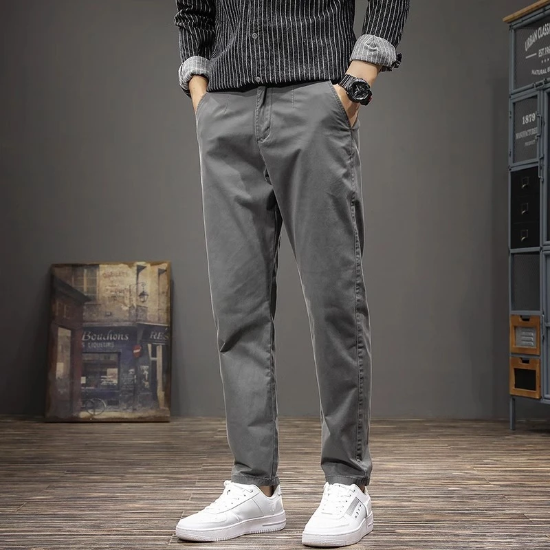 仓石一树夏季修身百搭直筒裤男士潮流时尚纯色简约高级感休闲裤子