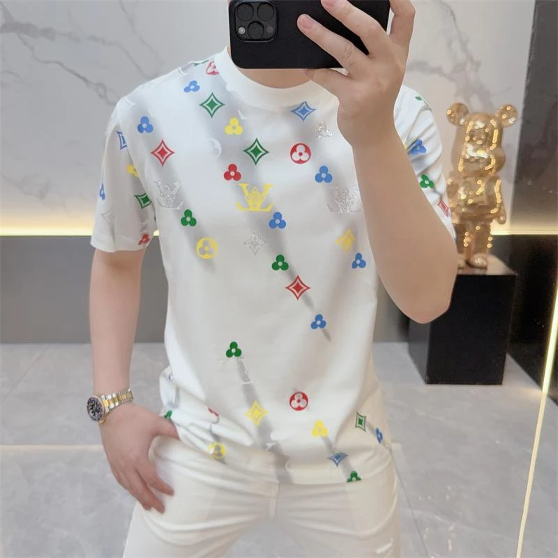 度尚-欧版男士夏季新款丝光棉t恤轻奢时尚潮流个性圆领百搭短袖