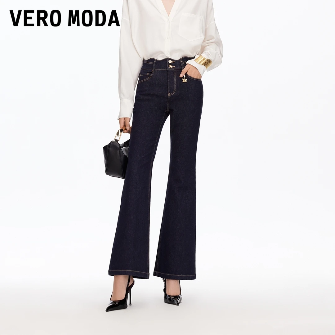 【已合并至新款号】Vero Moda牛仔裤女【蝴蝶海】波浪腰头加厚喇叭裤