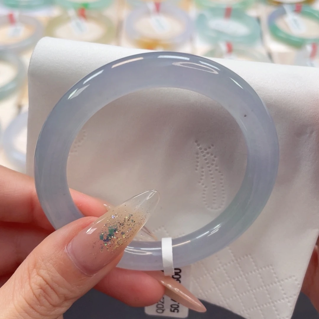 未镶嵌手镯翡翠大****儿50.9高冰蓝紫种色毕业