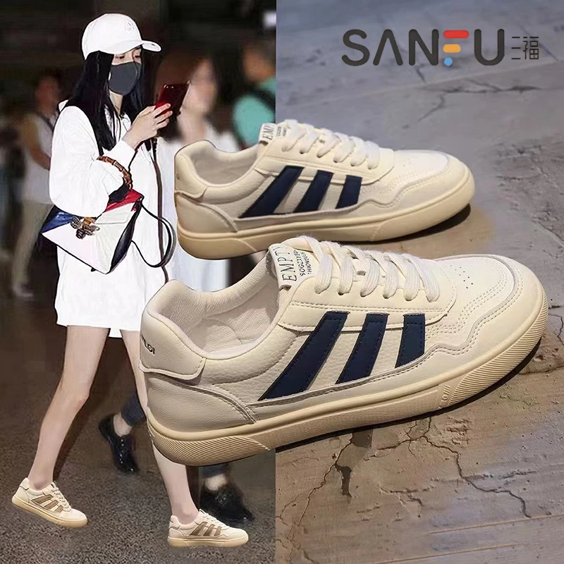 三福小白鞋板鞋女2025春夏季薄款德训鞋百搭平底透气韩版潮鞋圆头