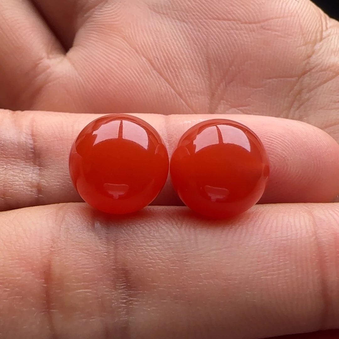 南红玛瑙圆对珠11未镶嵌老*