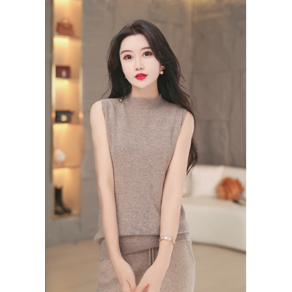 【梅姐专属】背心纯羊毛纯色百搭半高领无袖YM-QHWXBG