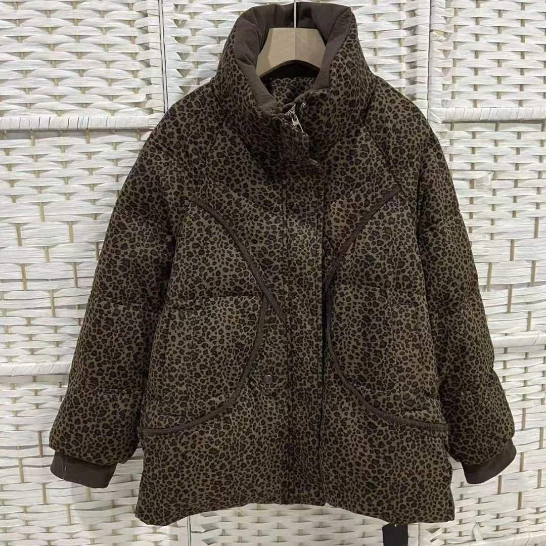 冬季新款休闲减龄豹纹羽绒服386