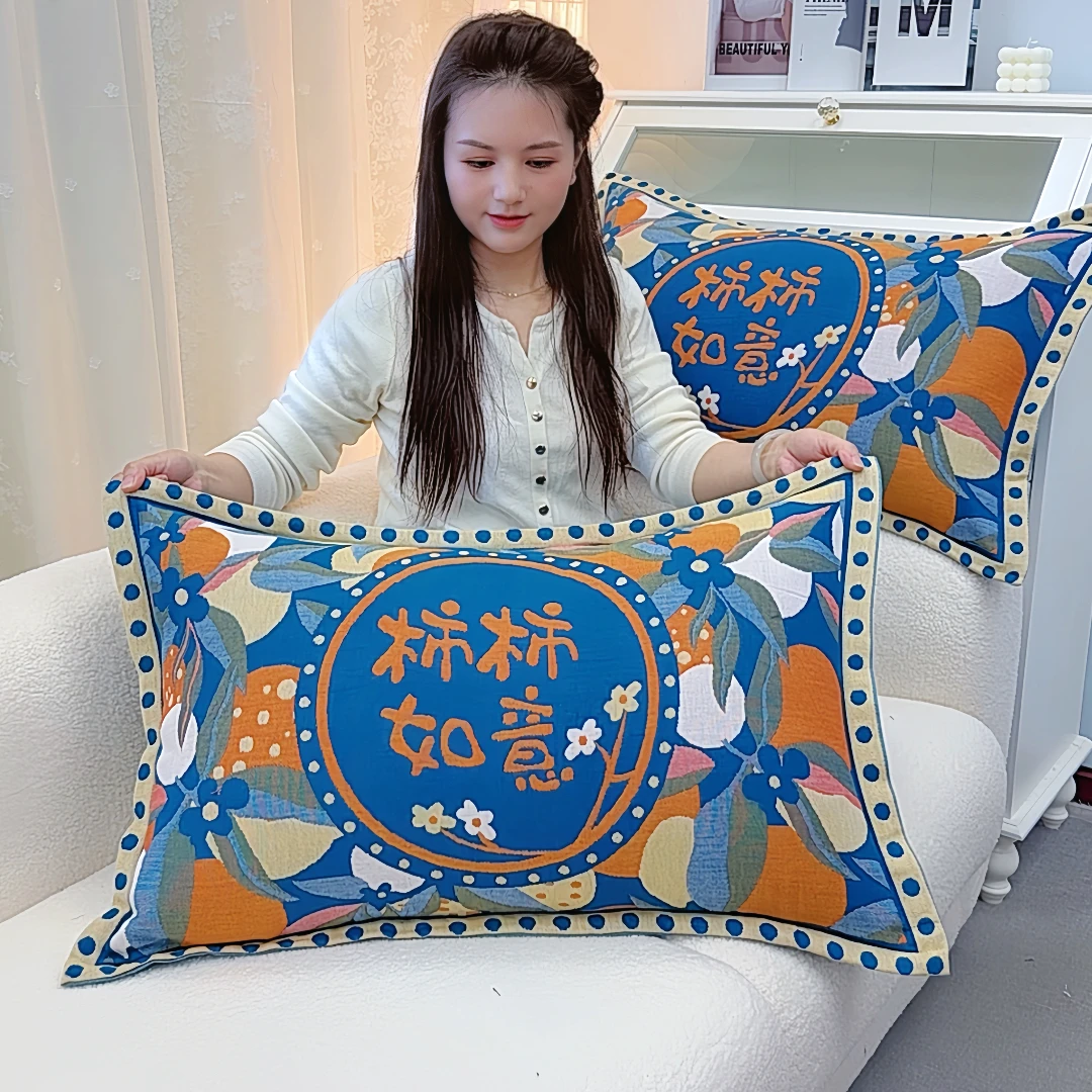 信封款纯棉纱布枕套一对48x74加厚大枕头套吸汗成人学生枕套