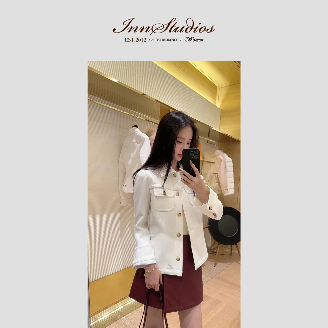 Innstudios 气质高品质白色微喇叭袖外套