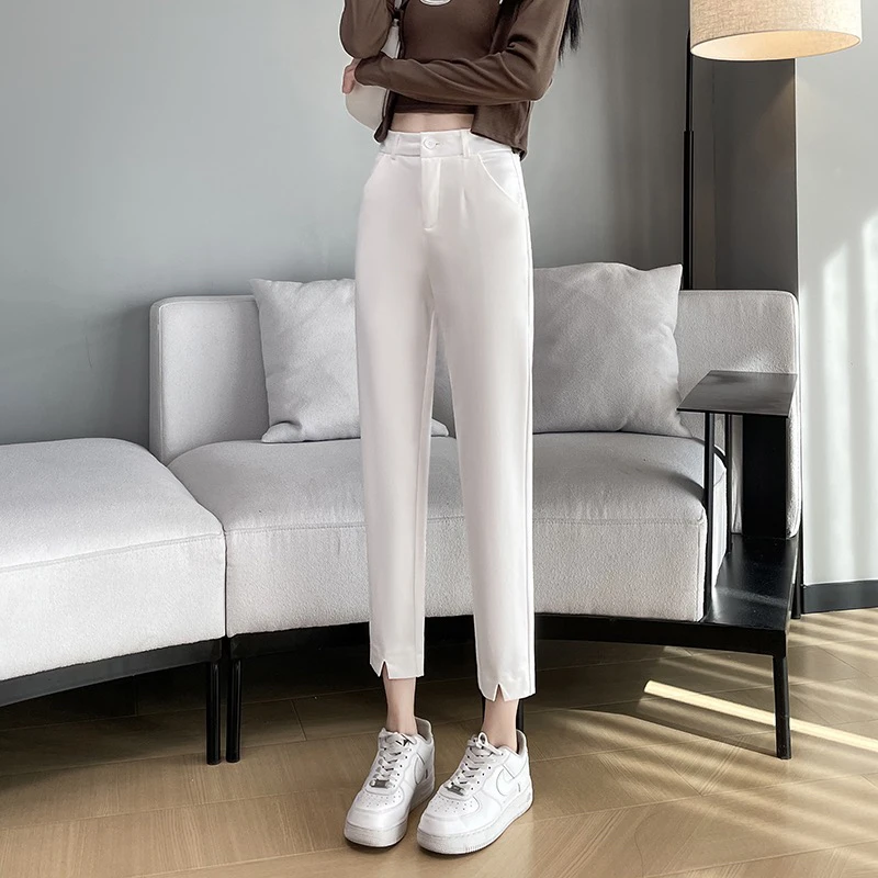 九分开叉阔腿裤春夏新款款高腰垂感直筒宽松大码胖mm子显瘦外穿裤
