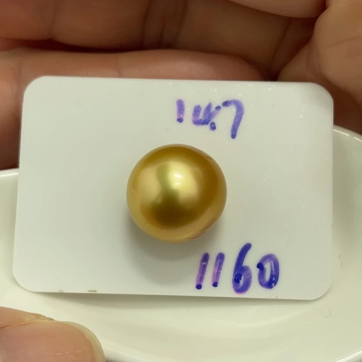 海水珍珠裸珠14.7mm浓茶金炫彩金珠