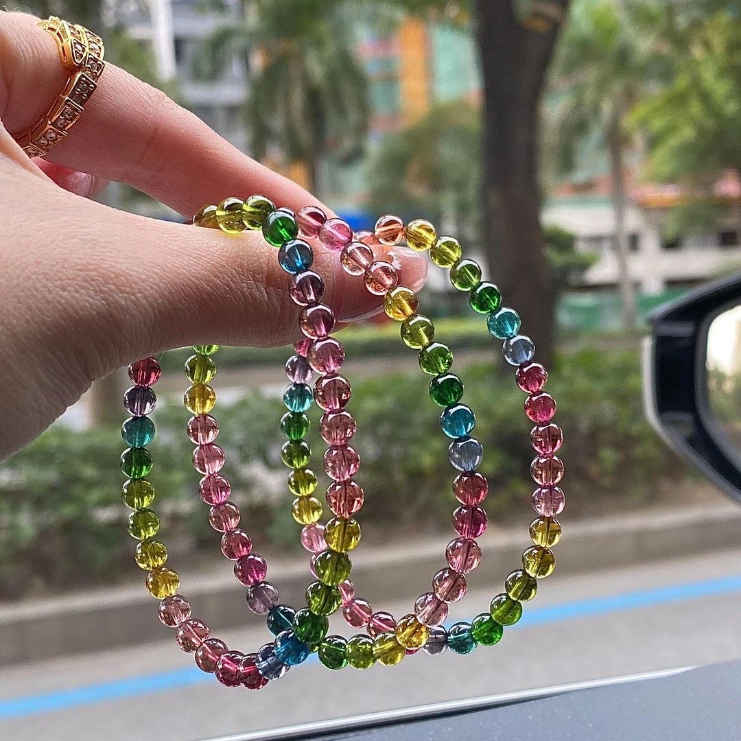 天然碧玺手链巴西老矿彩虹粉色猫眼西瓜马卡龙碧玺手串多样性发一