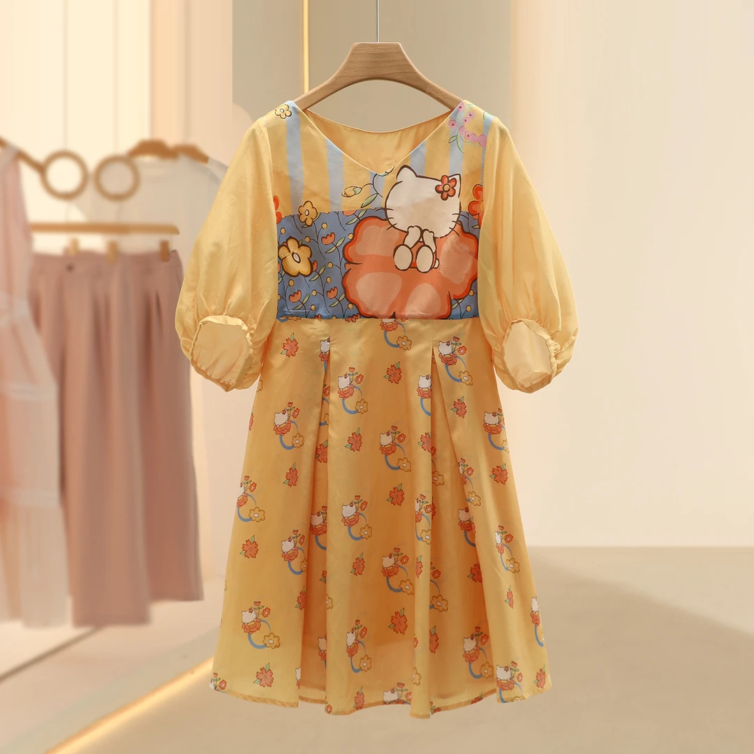 【Tan】桑蚕丝卡通可爱猫咪连衣裙2025夏季新款七号铺撤柜女装