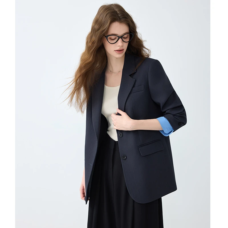 撞色拼接简约西服外套2025秋季新款休闲通勤百搭显瘦长袖西装上衣