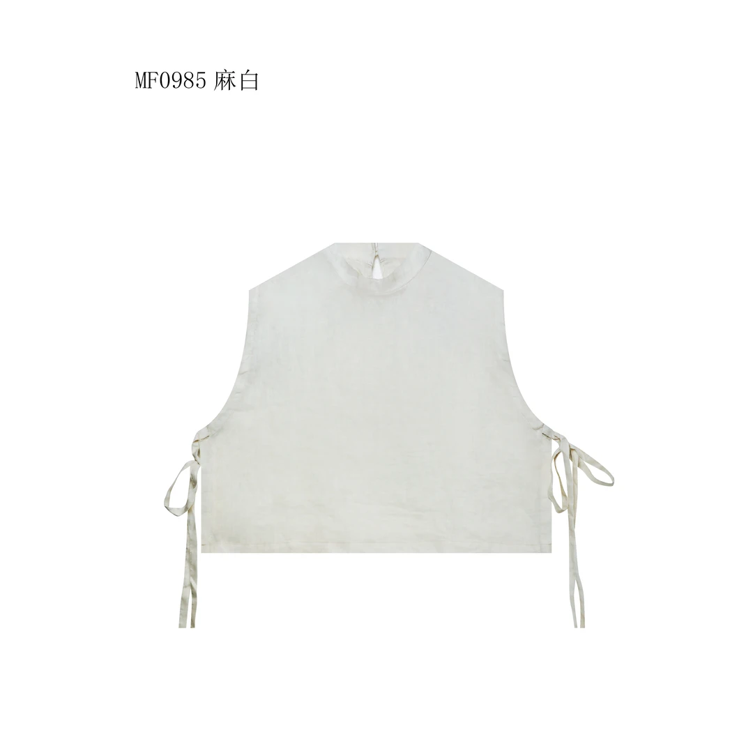 【麻訪家】MF0985麻白文艺简约时尚绑带百搭坎肩上衣