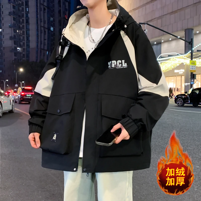 秋冬季青少年时尚潮流外套男孩学生连帽夹克大童韩版百搭冲锋衣