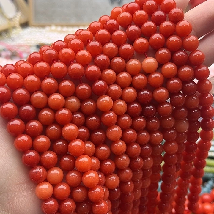 玛瑙/玉髓珠宝半成品未镶嵌一条8mm左右柿子红南红