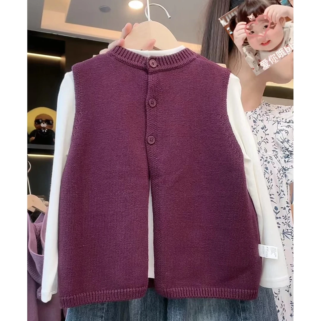 【现货】阿卷秋款韩版儿童针织开叉圆领小众休闲毛衣马甲MPG4907