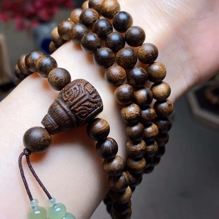 沉香手串越南富森红土瘤疤0.6×108+沉香木雕配饰