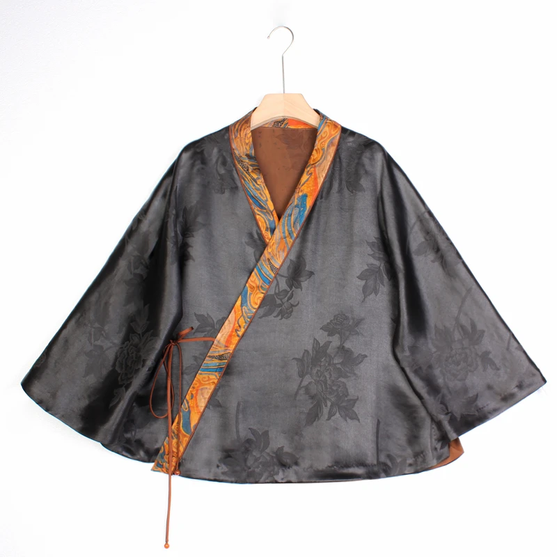 【泽漆】复古新中式桑蚕丝香云纱中式风后插肩无领汉服上衣