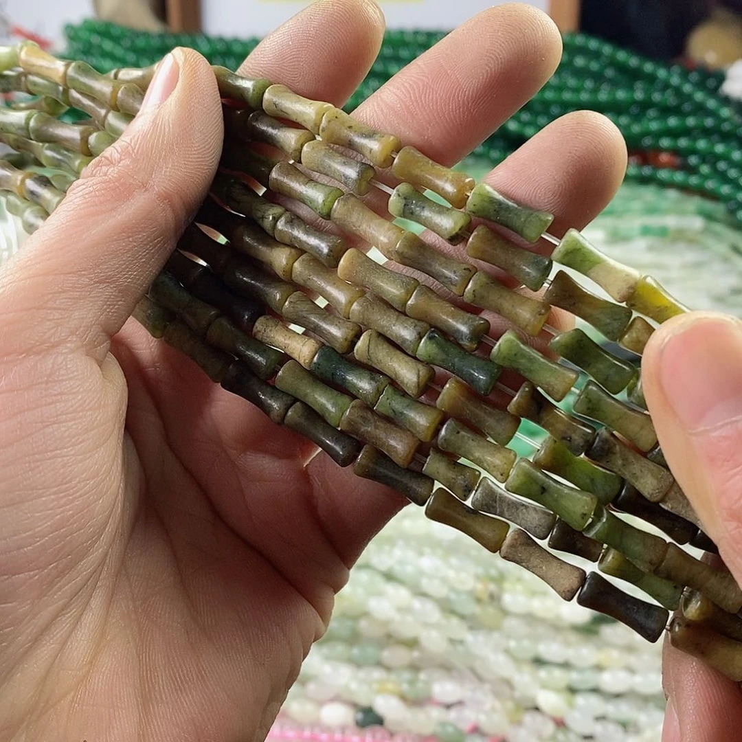 玛瑙/玉髓珠宝半成品合金一条5×12绿泥石竹节D429