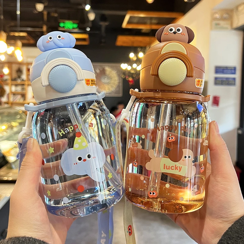 儿童水杯小学生上学专用卡通可爱女孩吸管双饮杯高颜值大容量水壶