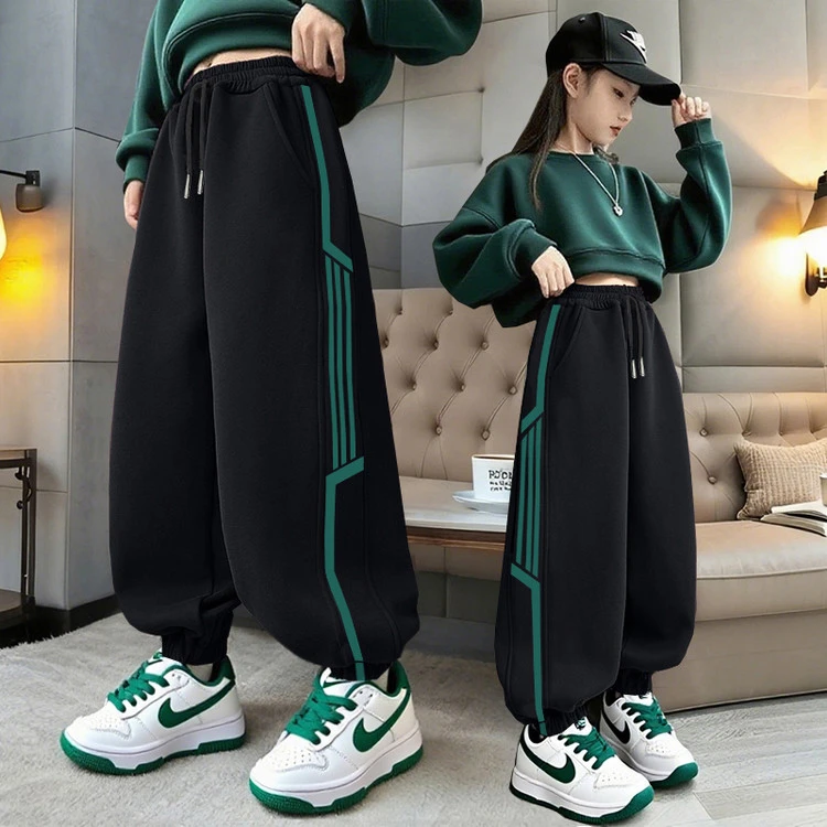 女童裤子春秋款2025新款儿童洋气时髦宽松休闲中大童运动束脚长裤