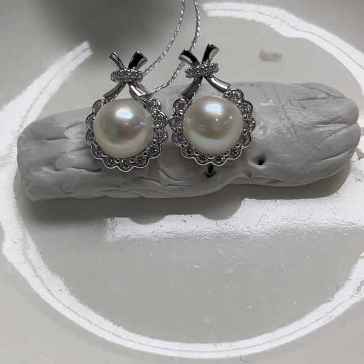 银S925镶嵌耳饰海水珍珠8-9mm19号