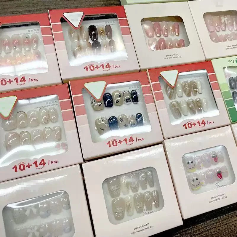 显白渐变冰蓝猫眼蝴蝶结高级可拆卸手工穿戴甲美甲贴片