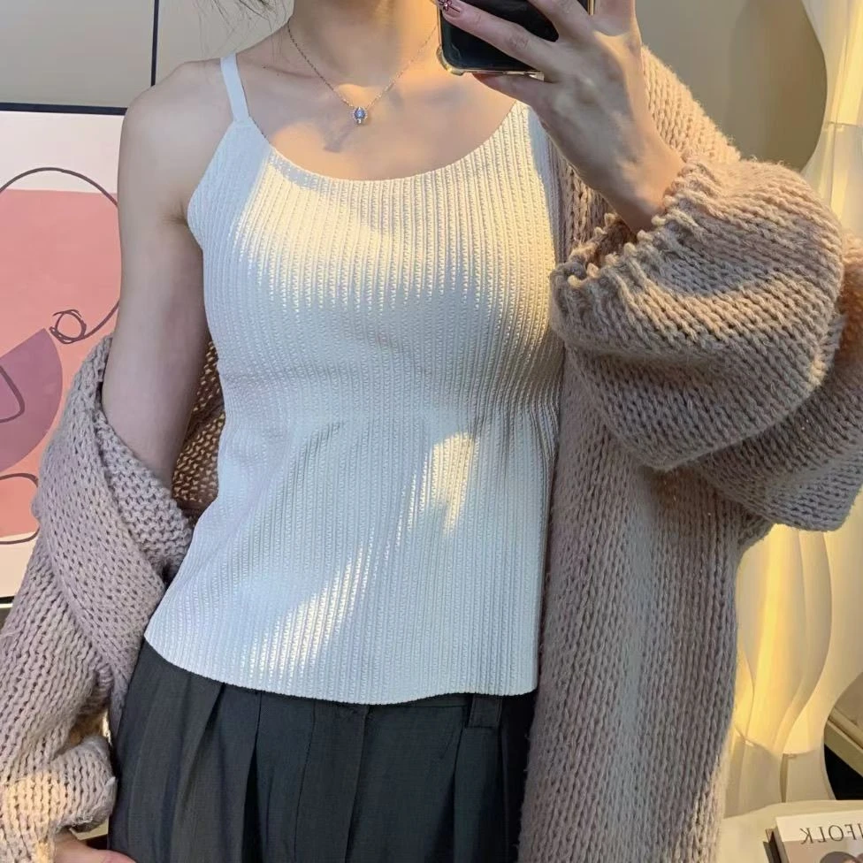 百搭显瘦打底吊带背心内搭外穿美背内衣文胸一体垫白长款女修身