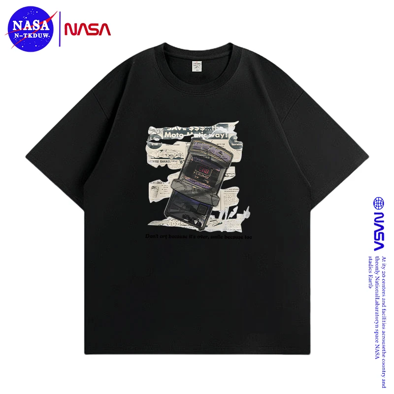 NASA联名款潮牌印花T恤短袖男女同款百搭休闲圆领短袖游戏机