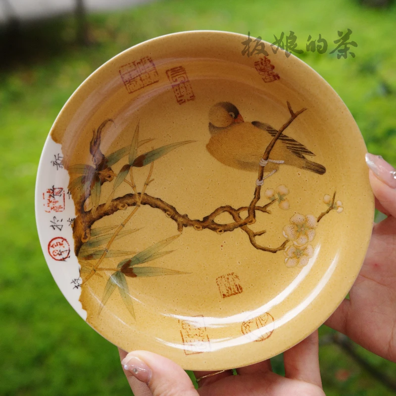 板娘的茶 雅圣宋风残卷【梅竹寒禽图】高温瓷壶承直径14.5cm
