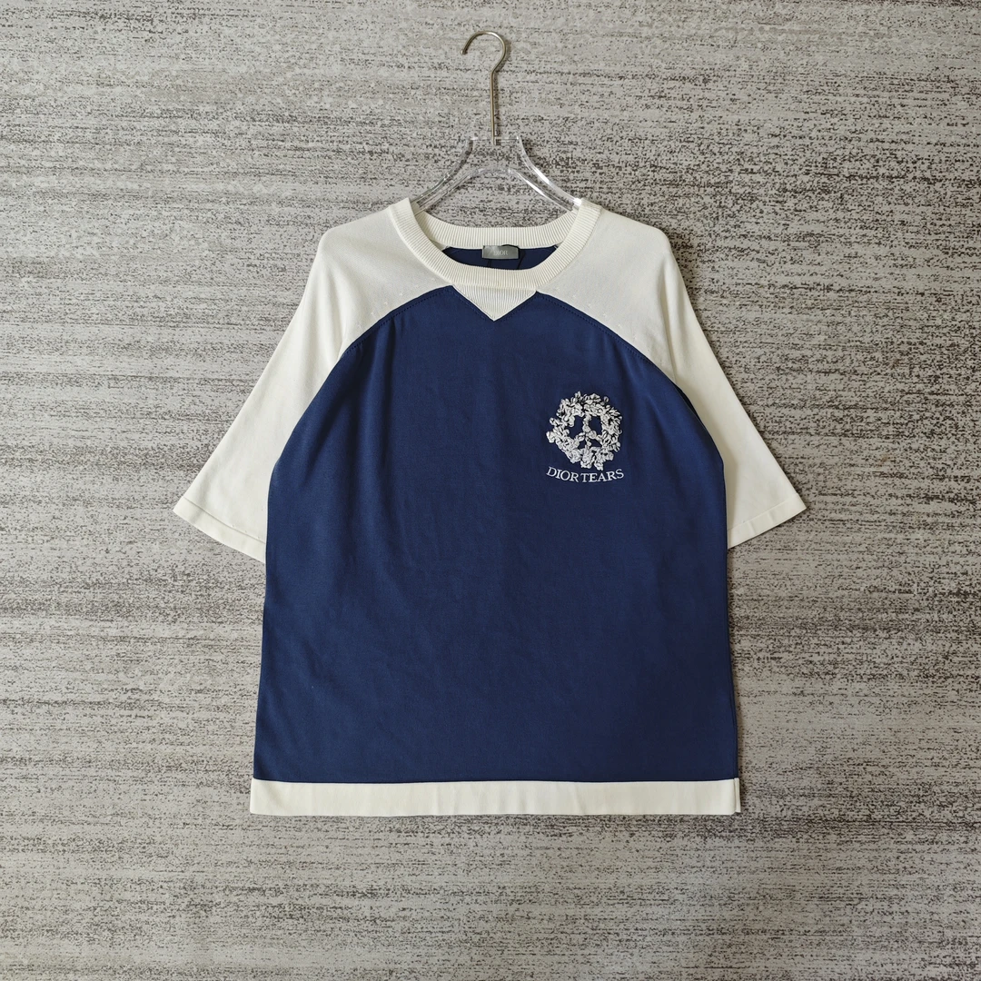95新 DIOR/迪奥 Tears联名字母图案刺绣圆领短袖T恤/L码＃6421