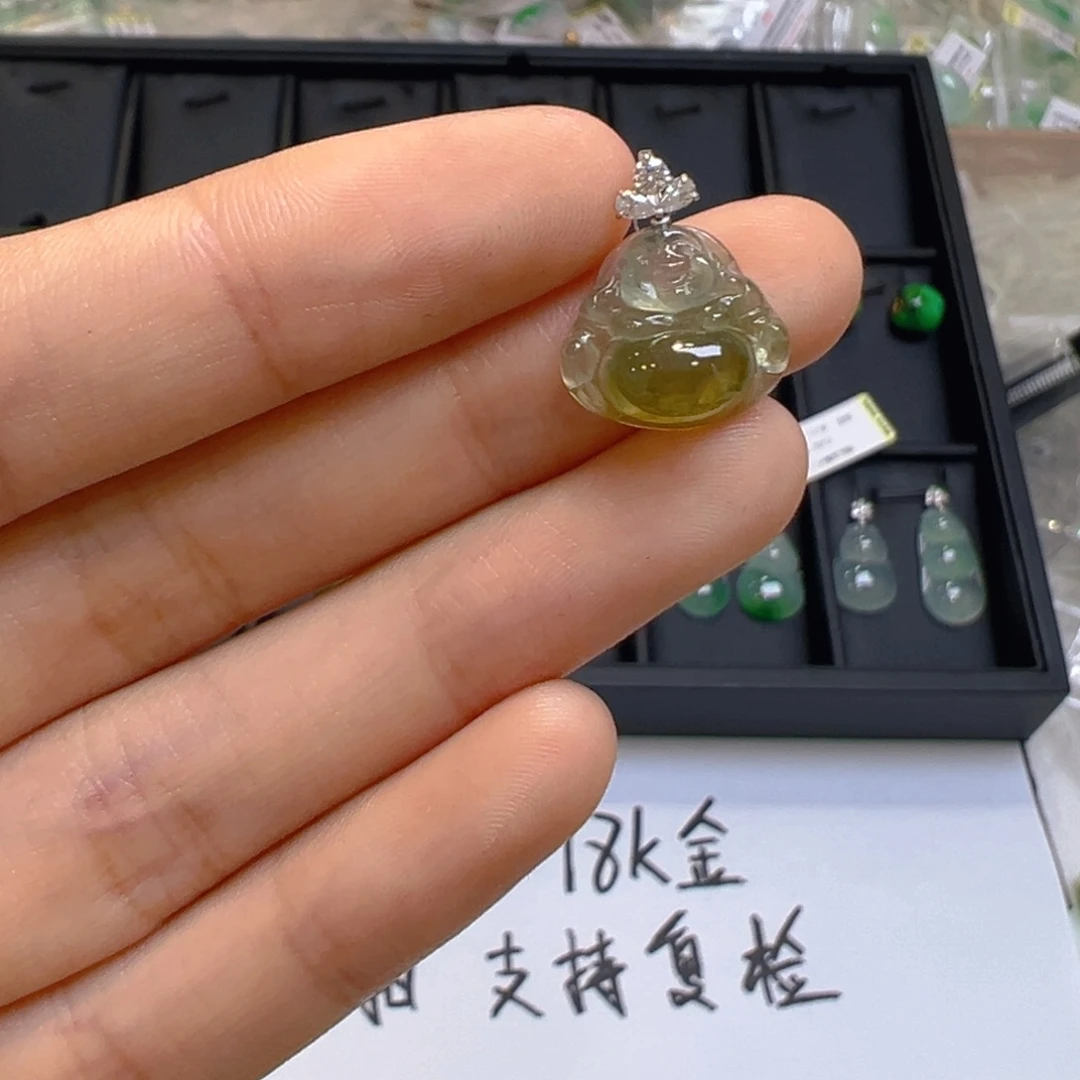 翡翠18K金镶嵌吊坠(不含链)