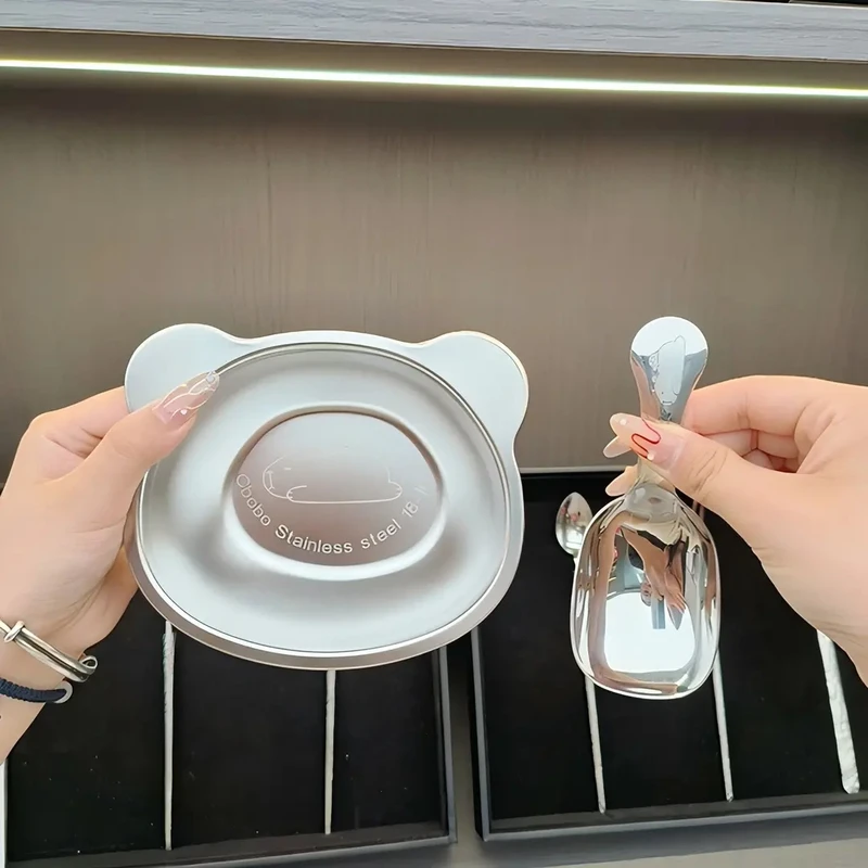家用多功能韩式不锈钢可爱小熊勺碗套装便携饭碗