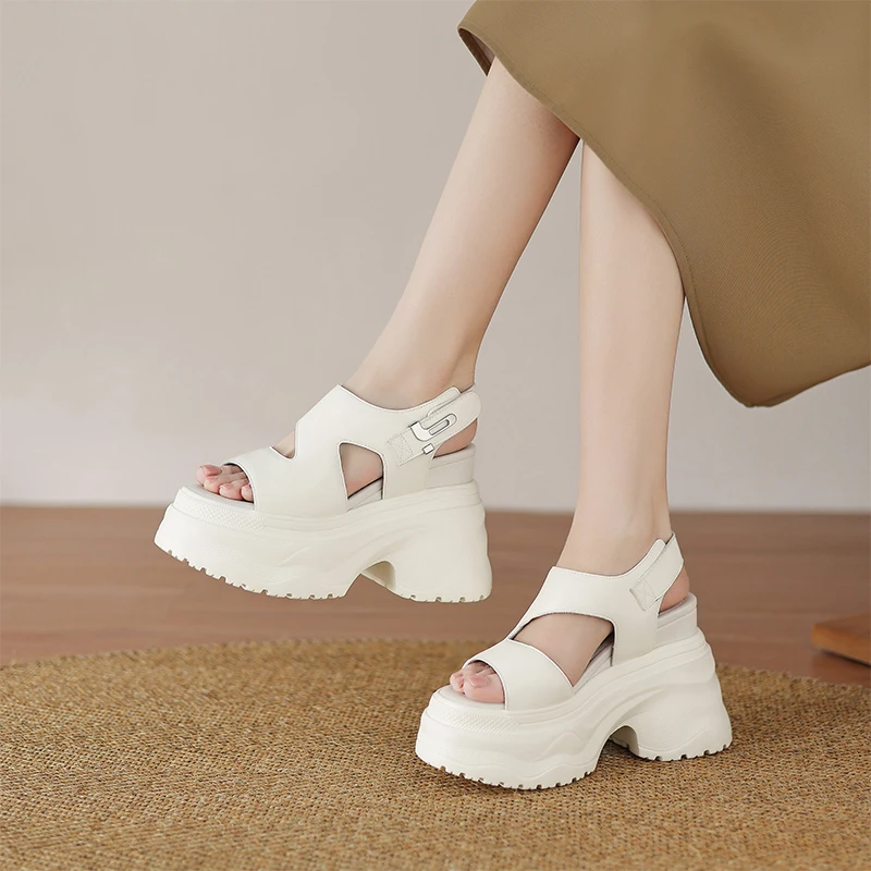 牛皮/12cm厚底松糕凉鞋外穿增高防水台女鞋时尚百搭休闲运动凉鞋